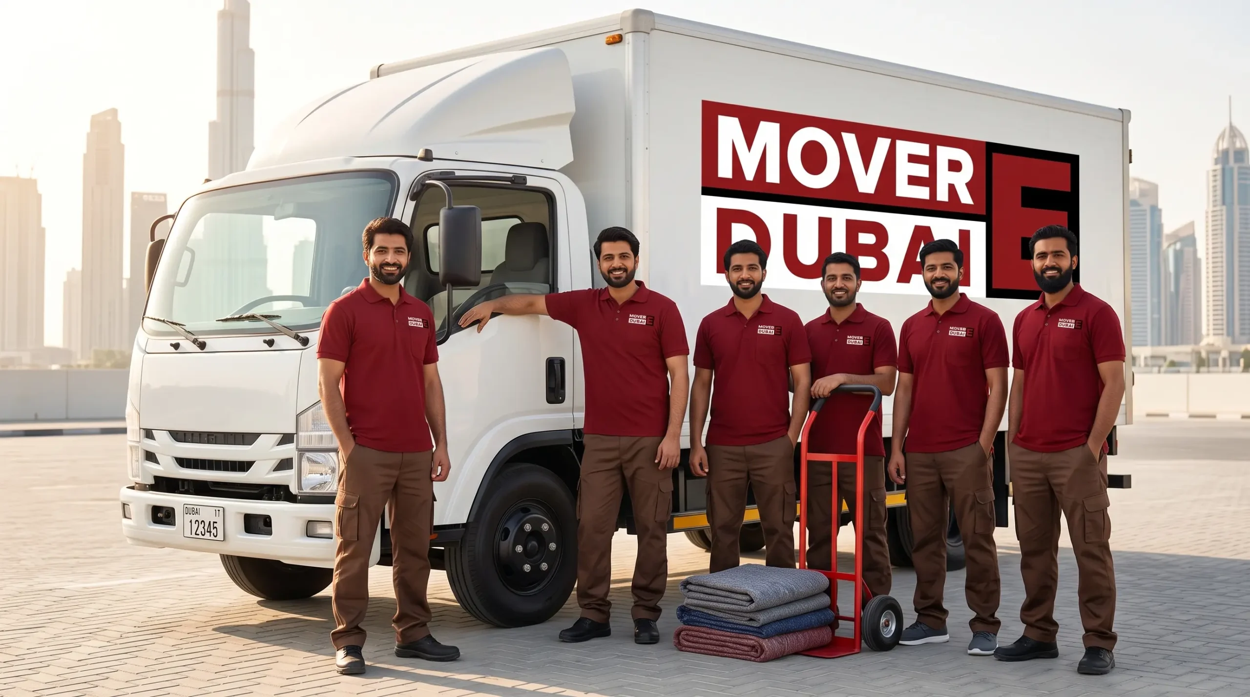 Small moving van loaded quickly outside a Dubai apartment building